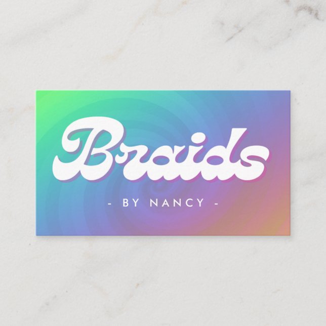 Hair Braiding salon groovy Rainbow Swirl Visitkort (Framsida)