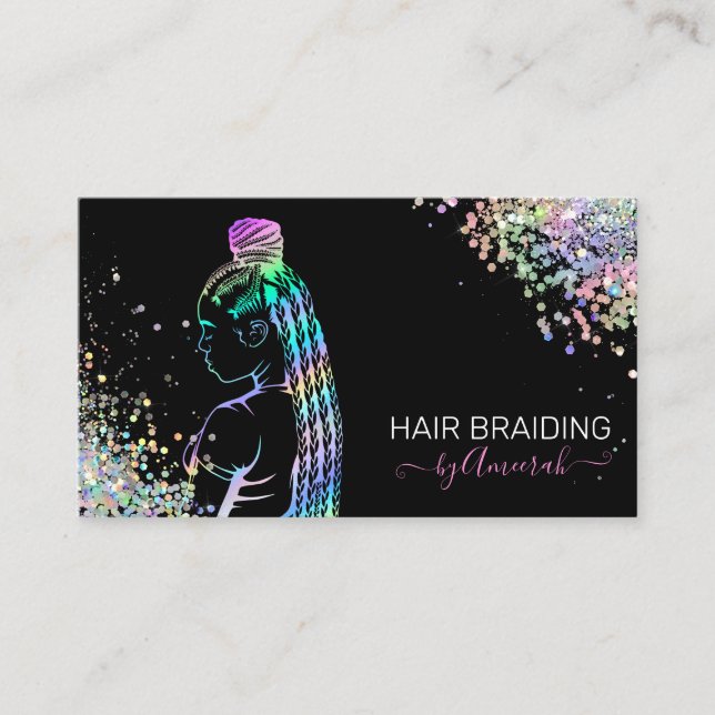 Hair Braiding Stylist Braid Salon Holografiska Bus Visitkort (Framsida)