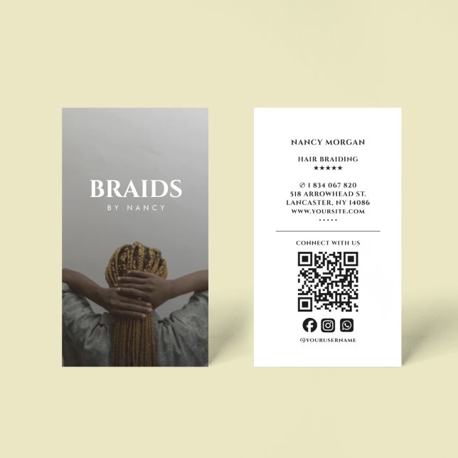 Hair Braiding Stylist Photo QR-kod Visitkort (Skapare uppladdad)