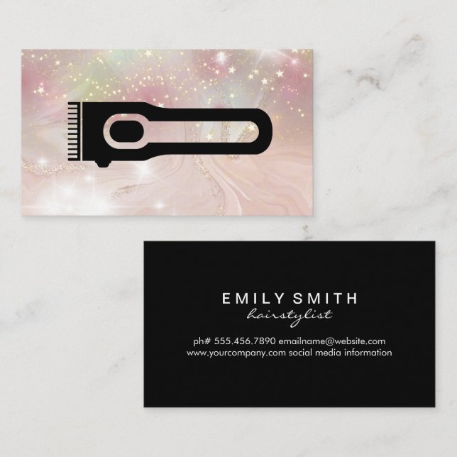 Hair Clipper | Barber | Star Dust Glow Bokeh Visitkort (Fram/baksida)