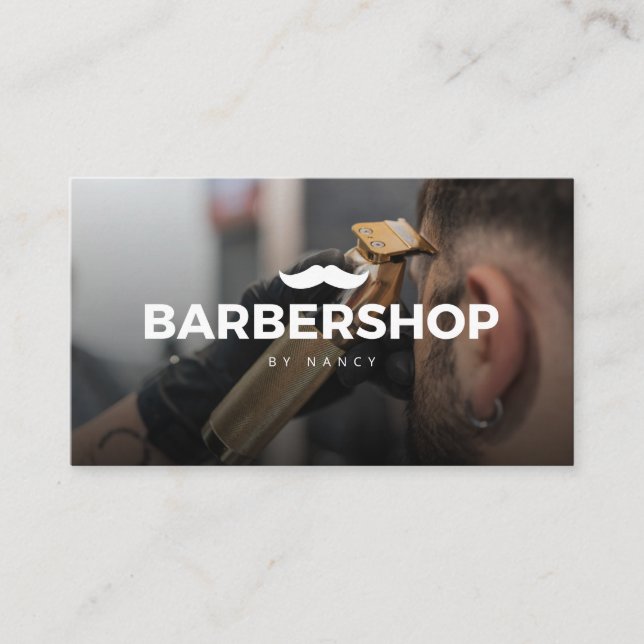 Hair Clipper Photo with Mustache Logotyp Barbersho Visitkort (Framsida)