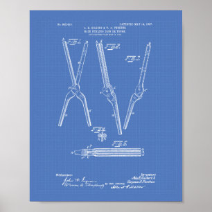 Hair Curling Järn 1907 Patent Art Blueprint Poster