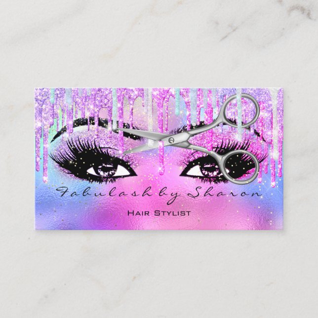 Hair Dresser Lash Glitter Dricks Holograph Rosa  Visitkort (Framsida)