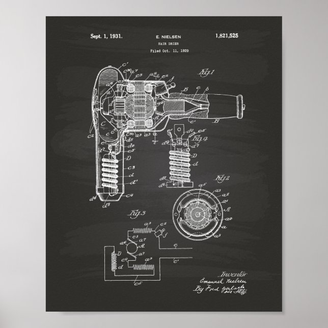 Hair Drier 1929 Patent Art Chalkboard Poster (Framsidan)