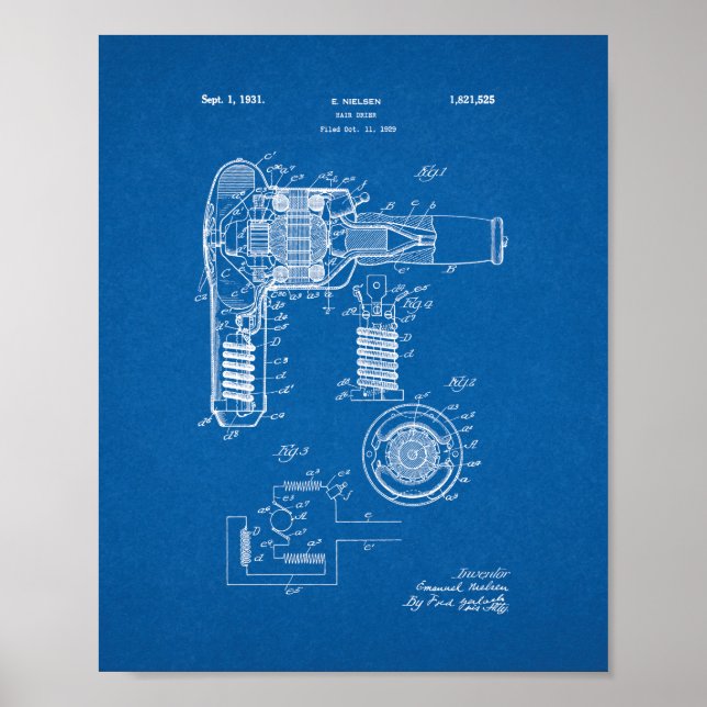 Hair Drier Patent - Blueprint Poster (Framsidan)
