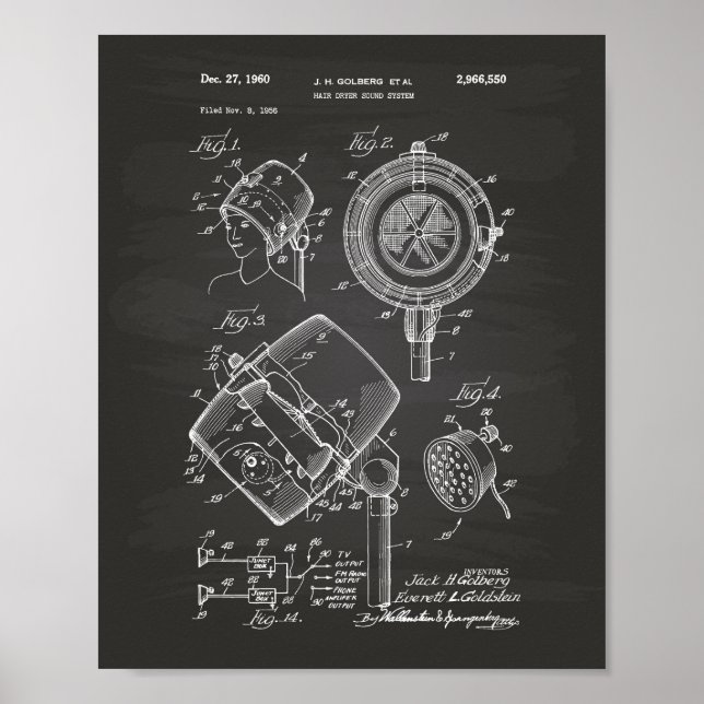 Hair Dryer System 1960 Patent Art Chalkboard Poster (Framsidan)