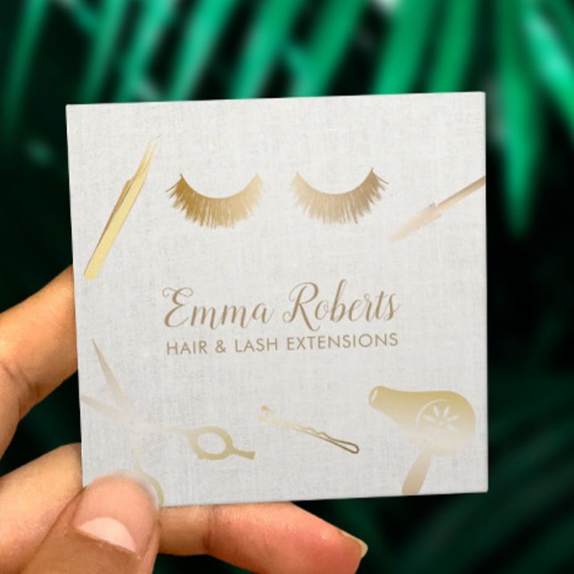 Hair & Eyelash Extensions Makeup Artist Linen Fyrkantigt Visitkort (Skapare uppladdad)