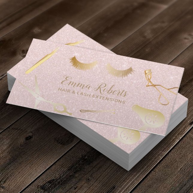 Hair & Eyelash Extensions Salon  Rosa Glitter Visitkort (Skapare uppladdad)