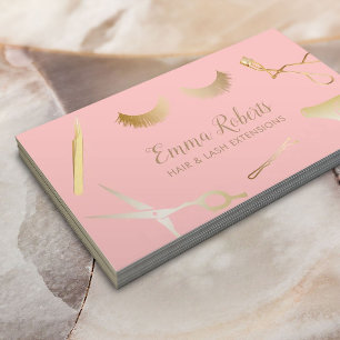 Hair & Eyelash Extensions Salon Rosa & Guld Visitkort