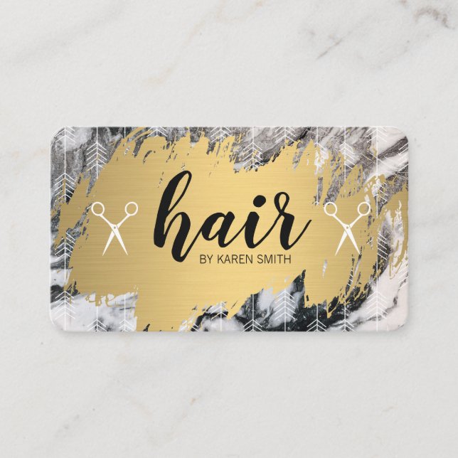 HAIR | Guld Bruhus och pilar | Marble Visitkort (Framsida)