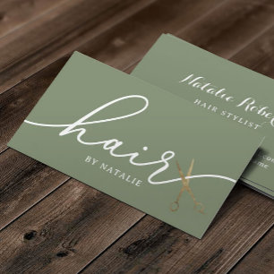 Hair Guld Scissor Sage Grönt Elegant Typografi Visitkort