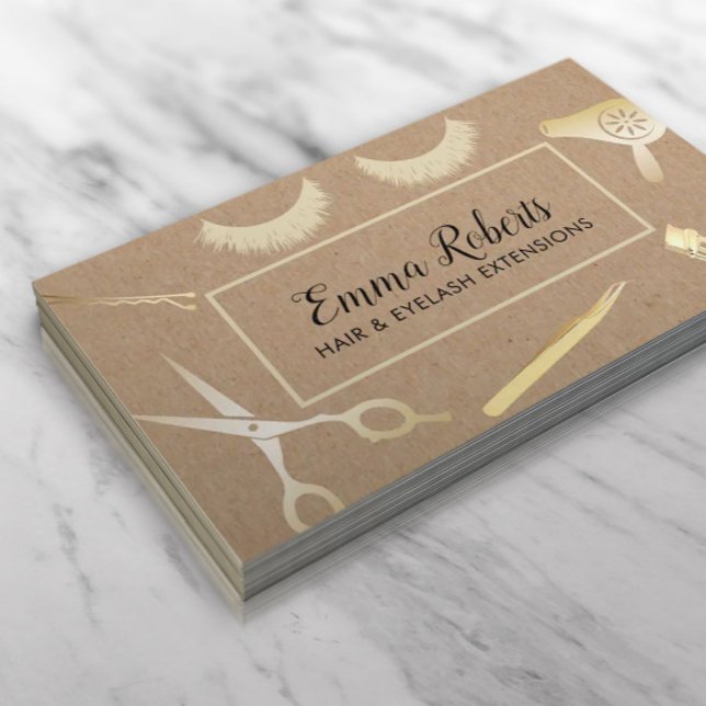 Hair & Lash Beauty Salon Rustic Kraft Visitkort (Skapare uppladdad)