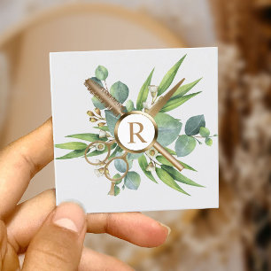Hair & Lash Salon Botanical Guld Monogram Fyrkantigt Visitkort
