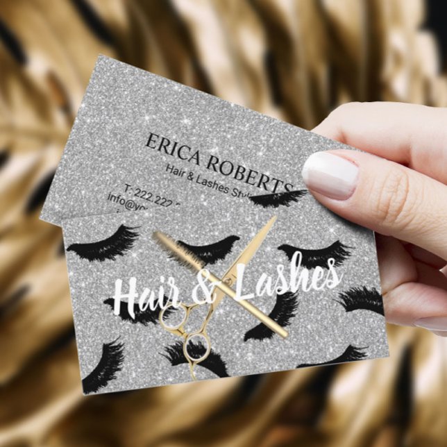 Hair & Lash Stylist Silver Glitter Beauty Salon Visitkort (Skapare uppladdad)