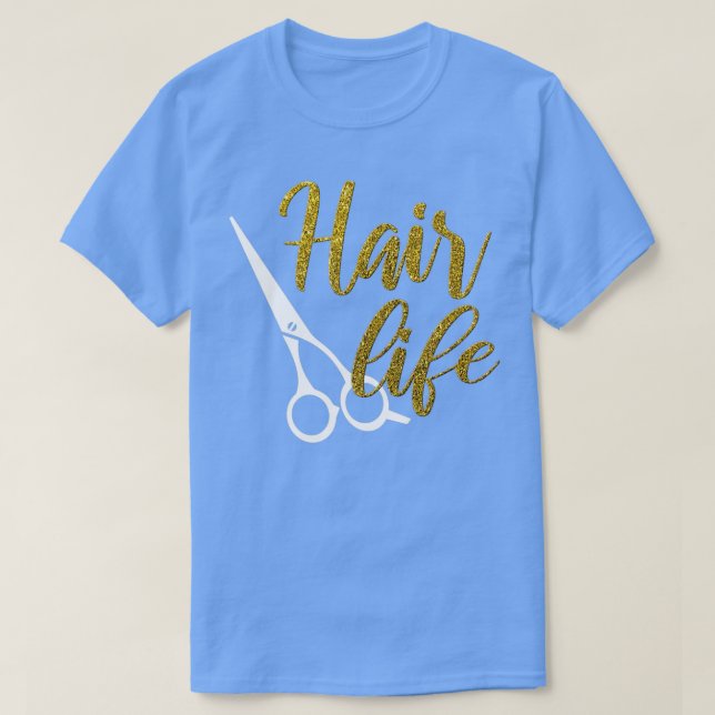 Hair Life Hairdresser Scissors Guld Glitter Gift T Shirt (Design framsida)