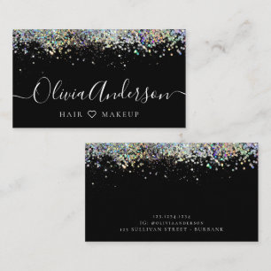 Hair Makeup Artist Black HoloGraph Glitter Visitkort