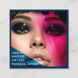 Hair Makeup Artist Modern Blue QR-kod Fyrkantigt Visitkort