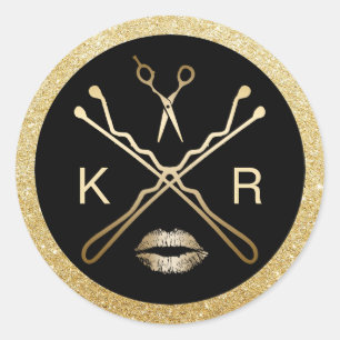 Hair & Makeup Artist Modern Guld Beauty Salon Runt Klistermärke