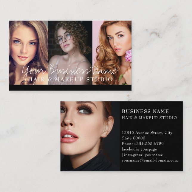 Hair & Makeup Artists 4 Photo College Black Luxury Visitkort (Fram/baksida)