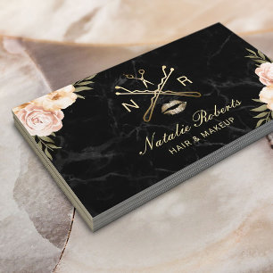 Hair Makeup Beauty Salon Logotyp Modern Blommigt M Visitkort