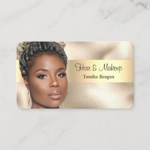 Hair & Makeup, Black Text, Ditt foto, Guld Busine Visitkort