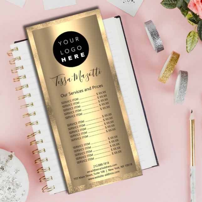 Hair Makeup Body Skin Care Logotyp Guld Beauty Stu Reklamkort (Hair Makeup Body Skin Care Logo Gold Beauty Studio Rack Card)