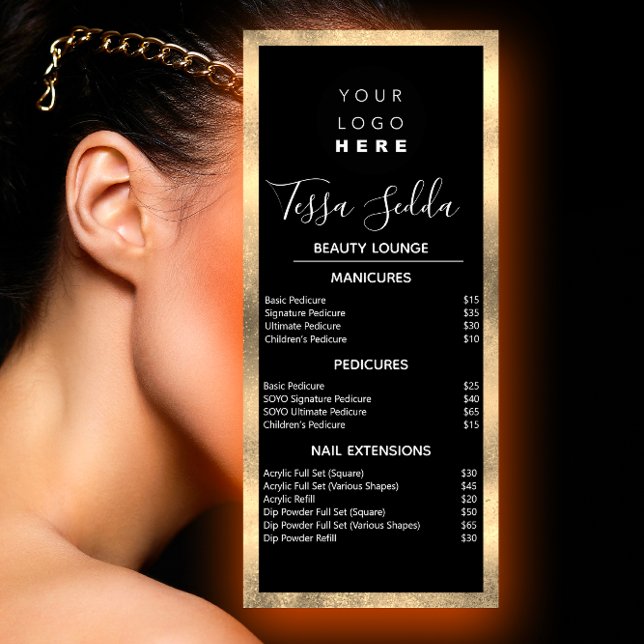 Hair Makeup Nagel Maniboypedicure Black White Reklamkort (Hair Makeup Nails Manicure Pedicure Black White Rack Card)