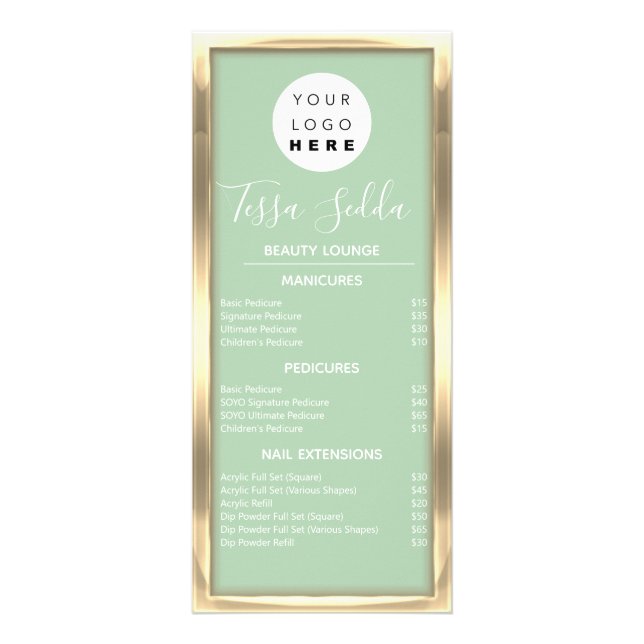 Hair Makeup Nagel ManiboyPedicure Guld Mint Grönt Reklamkort (Framsidan)