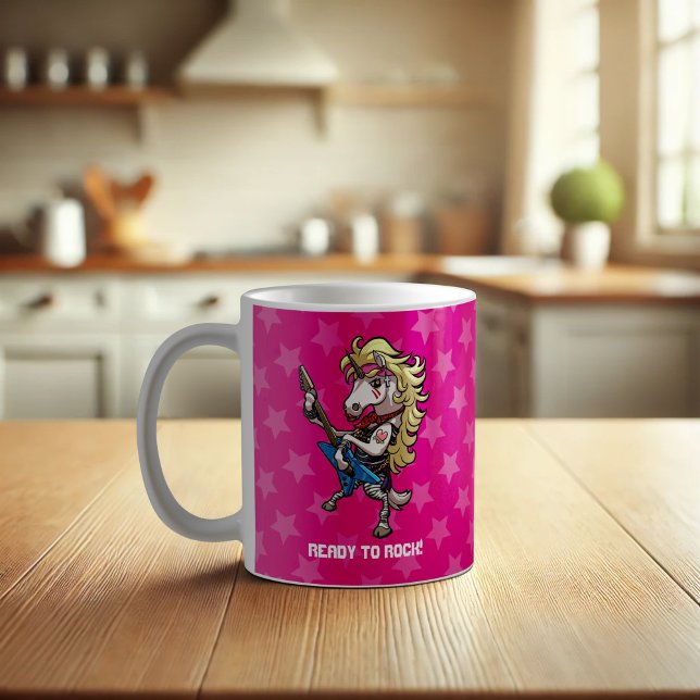 Hair Metall Glam Unicorn med Star Guitar Tecknad Kaffemugg (Skapare uppladdad)