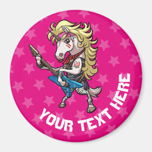 Hair Metall Glam Unicorn med Star Guitar Tecknad Magnet