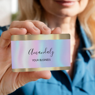Hair Nagel Makeup Stylist Guld Holograph Rosa Visitkort