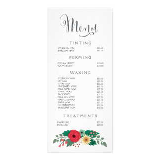 Hair Nail Salon Beautician Menu Blommigt Pris List Reklamkort