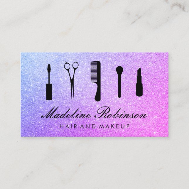 Hair och Makeup Glitter Möte Tidsbeställning Kort (Framsida)