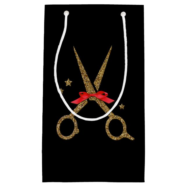 HAIR-presentsäck för gyllene glitter-sax (Framsidan)