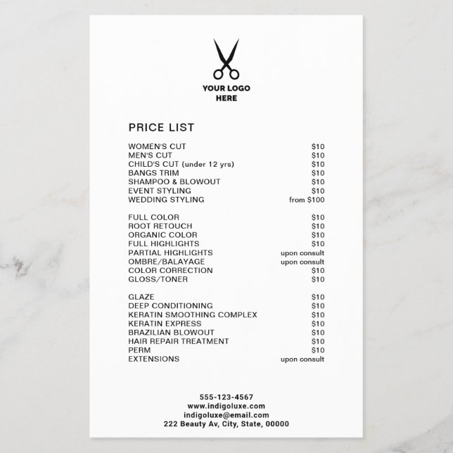 Hair Salon Add Your Logotyp Service Menu Pris List Flygblad (Framsidan)