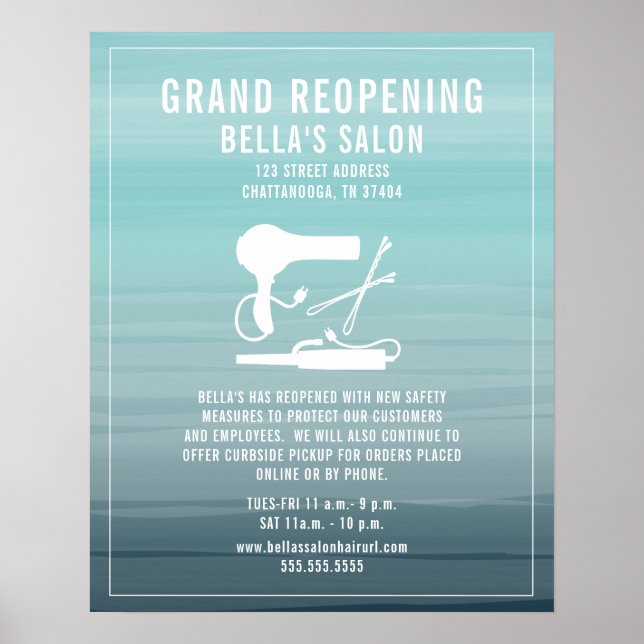 Hair Salon återöppnad Covid Safety Aqua Ombre Poster (Framsidan)