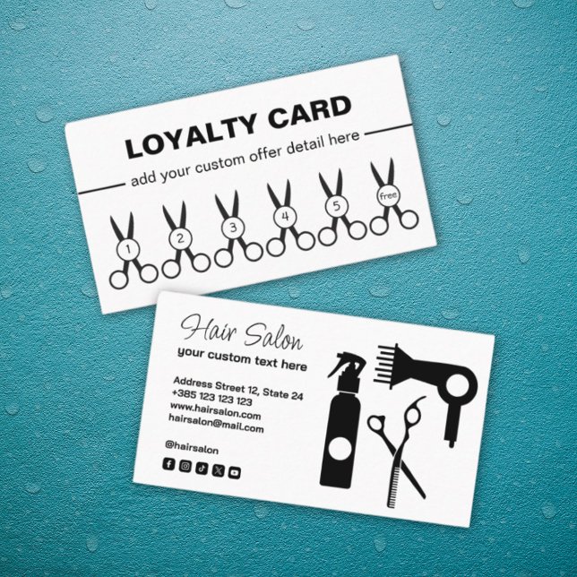 Hair Salon Black and White Loyalty Card Lojalitetskort (Skapare uppladdad)