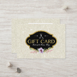 Hair Salon Blommigt Ivory Glitter Gift Certificate Rabattkort