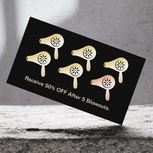 Hair Salon Blow Dry Pub Modern Black Guld Loyalty Lojalitetskort