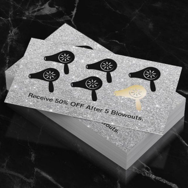 Hair Salon Blow Dry Pub Silver Glitter Loyalty Lojalitetskort (Skapare uppladdad)