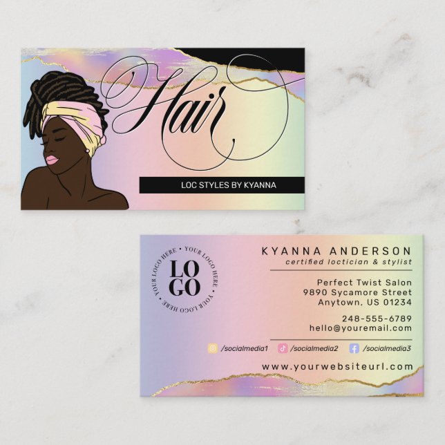 Hair Salon, Braid Stylist, Loctician, Beautician B Visitkort (Fram/baksida)