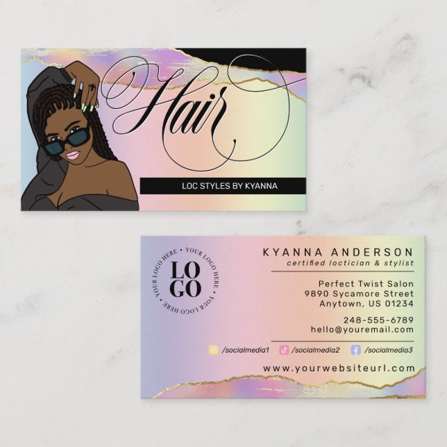 Hair Salon, Braid Stylist, Loctician Rainbow Glam  Visitkort (Fram/baksida)