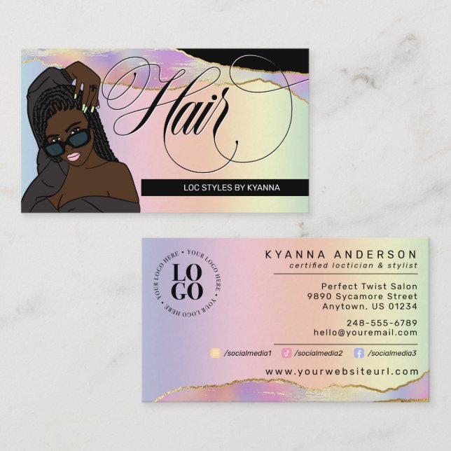 Hair Salon, Braid Stylist, Loctician Rainbow Glam  Visitkort (Fram/baksida)