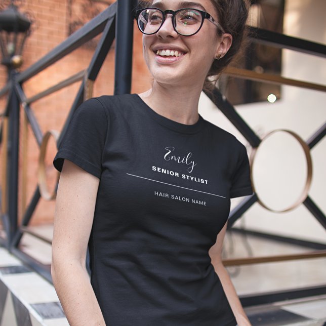 Hair Salon Business Namn Employee Job White Black T Shirt (Skapare uppladdad)