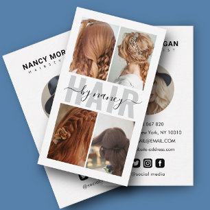 Hair Salon Calligraphy Script Photo Collage Visitkort