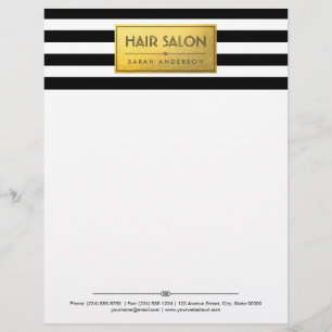 HAIR SALON - Classy Guld Label Black White Rand Brevhuvud