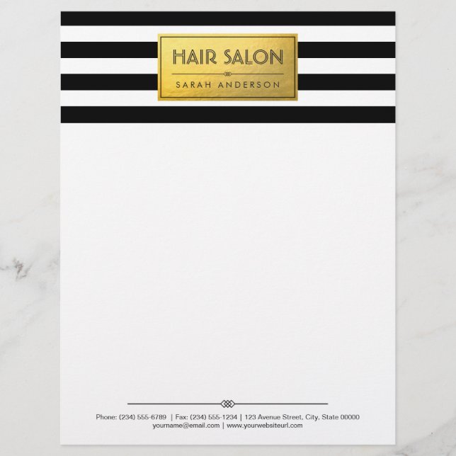 HAIR SALON - Classy Guld Label Black White Rand Brevhuvud (Framsida)