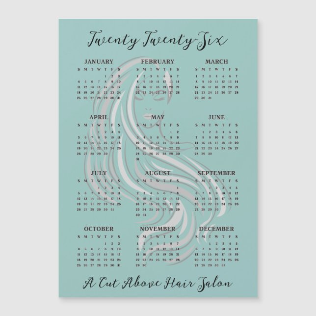 Hair Salon Design 2026 Calendar Magnetic Card (Framsida)