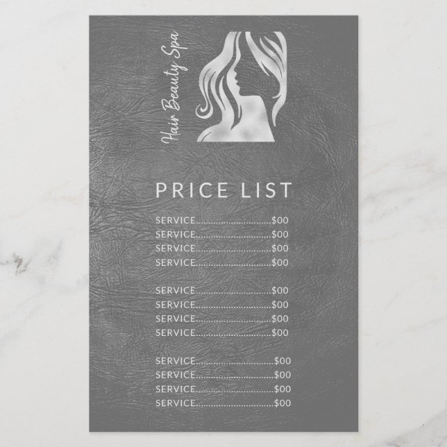 Hair Salon Elegant Silver Grått Pris List Services Flygblad (Framsidan)
