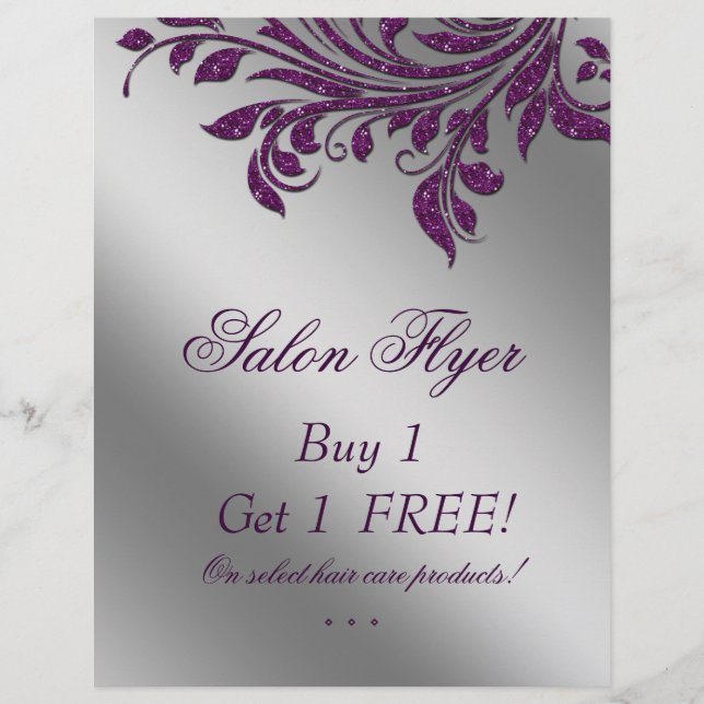 Hair Salon Flyer Sale Zebra Gnistra Lila Silver (Framsidan)